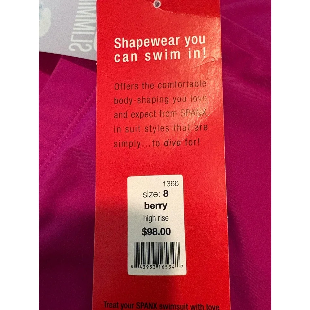 Spanx Berry Pink High Rise Swim‎ Bottoms Shapewear Swim Bottom 1366 Womens 8 NWT